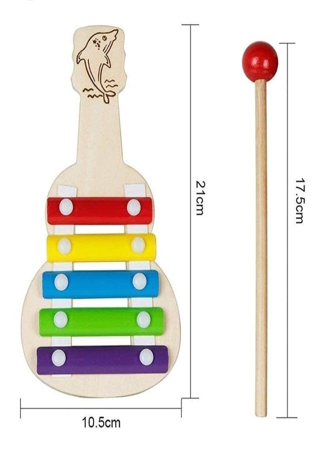 Manos Wooden 5 Node Colour Xylophone Guitar with Mallet, Kids Musical Toy for 3 4 5 6 7 8 9 10 years old klids pack of 1 guitar shape toy - Image 2